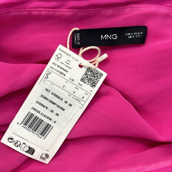 Mango New With Tags Fuchsia Asymmetrical Pleated  One Shoulder Strap Dress.SizeS - Picture 15 of 15